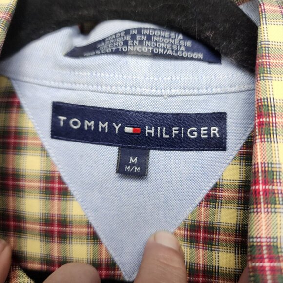 Tommy Hilfiger Shirt Mens Medium Red Plaid Button Down Long Sleeve - Picture 3 of 10